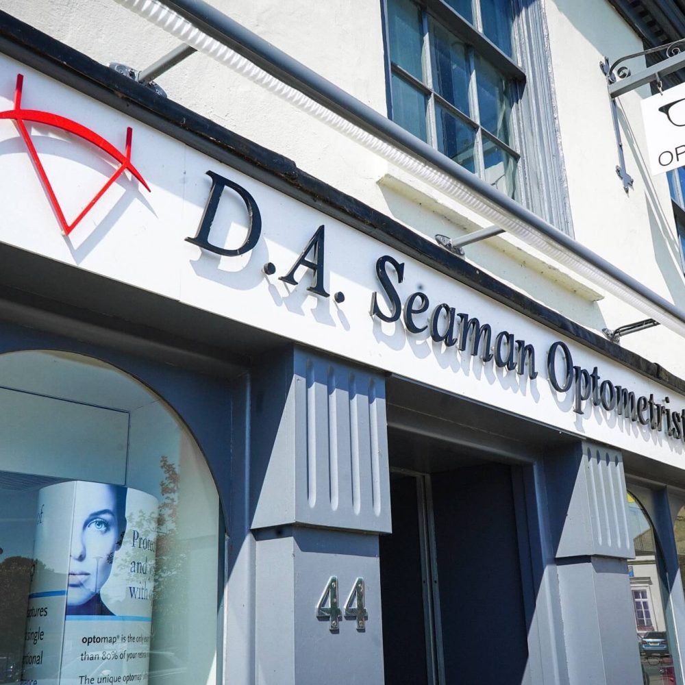 The shop front of D.A. Seaman Optometrists in Swaffham